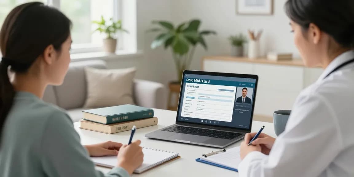 Patient consulting online for Ohio MMJ Card online with a licensed doctor in a cozy, inviting atmosphere.